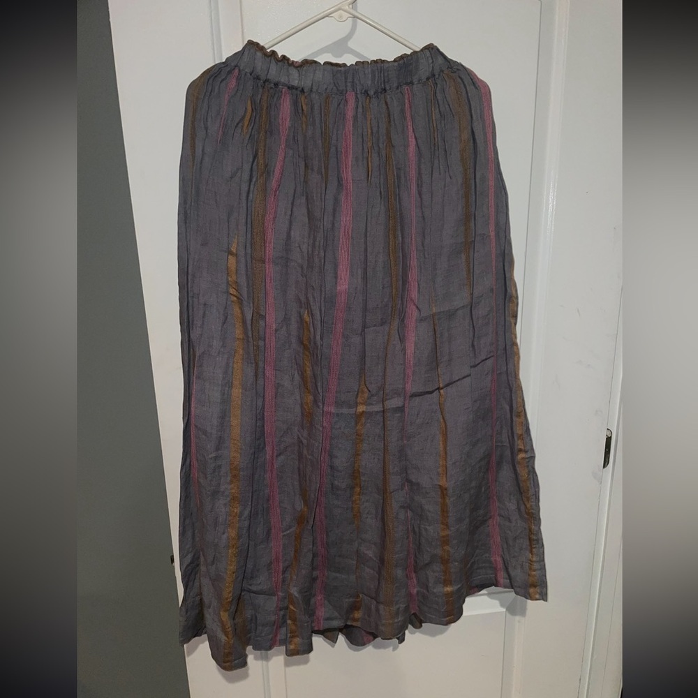 New! Ichi Antiquites Linen Striped Drawstring Adjustable Skirt 🩶 Onesize  XS-XL - Picture 6 of 11